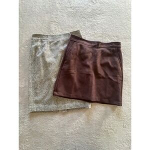 Ann Taylor Tweed Wool Blend Pencil Skirt & Brown Faux Suede Mini Skirt Bundle 4